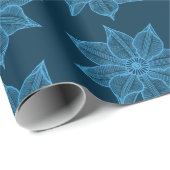 Papier Cadeau Bleu sur bleu prussien Sketchy Flowers (Coin rond)