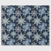 Papier Cadeau Bleu sur les flocons de neige bijoux bleus (Plat)