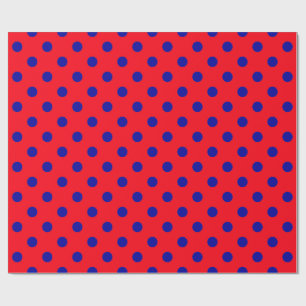 Papier Cadeau Bleu sur rouge Pois design Motif