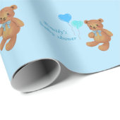 Papier Cadeau Bleu Teddy Ours & Ballons Enveloppement (Coin rond)