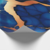 Papier Cadeau Bleu tendance en or faux marbre (Coin)