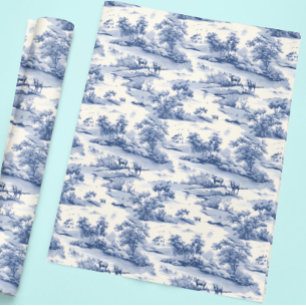 Papier Cadeau Bleu Toile De Jouy Élégant Pâturage Français