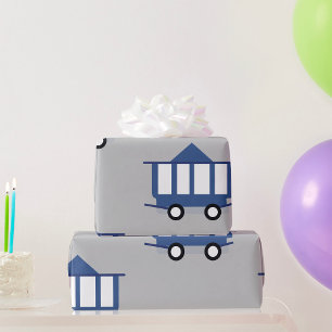 Papier Cadeau Bleu Trolley Icône voiture Vintage Wagon