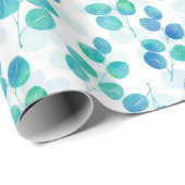 Papier Cadeau Bleu Turquoise Aquarelle Eucalyptus Feuilles (Coin rond)