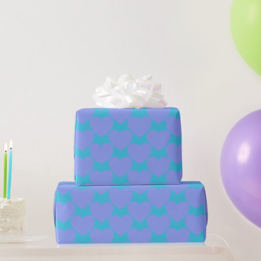 Papier Cadeau Bleu Turquoise mignon et Motif cardiaque périphéri (Cadeaux de fête)
