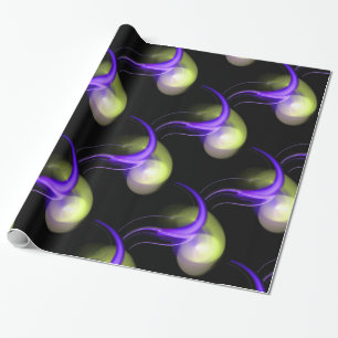 PAPIER CADEAU BLEU VERT BLANC PERLES ALIENS