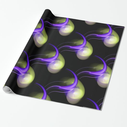 PAPIER CADEAU BLEU VERT BLANC PERLES ALIENS (Déroulé)