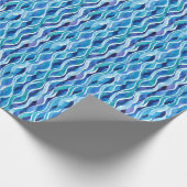 Papier Cadeau Bleu / Vert / Couleur blanche Lignes ondulées (Coin)