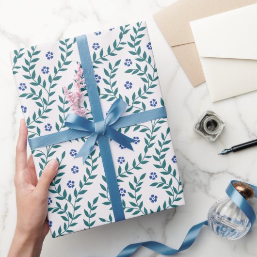 Papier Cadeau bleu vert feuilles (Cadeaux)