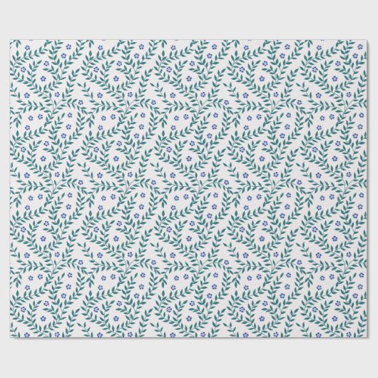 Papier Cadeau bleu vert feuilles (Plat)