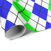 Papier Cadeau Bleu Vert Jacquard blanc Diamant Design (Coin rond)