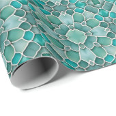 Papier Cadeau Bleu-Vert Mer Galets Motif de mosaïque (Coin rond)