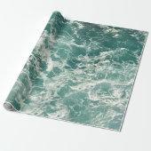 Papier Cadeau Bleu vert Ocean Waves Wrapper (Déroulé)