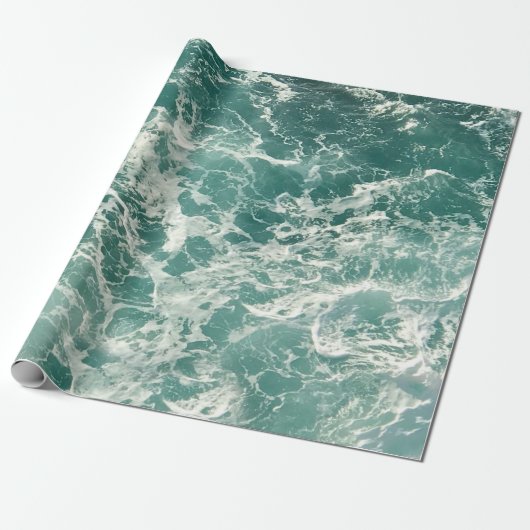 Papier Cadeau Bleu vert Ocean Waves Wrapper (Déroulé)
