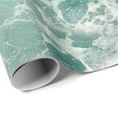 Papier Cadeau Bleu vert Ocean Waves Wrapper (Coin rond)