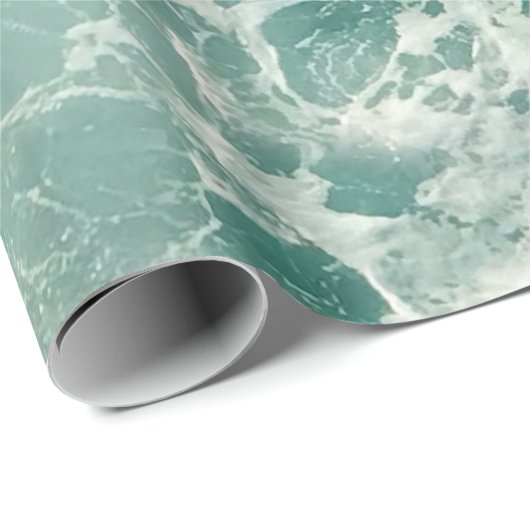 Papier Cadeau Bleu vert Ocean Waves Wrapper (Coin rond)