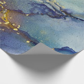 Papier Cadeau Bleu Vert Or Encre d'alcool Liquide Art Abstrait (Coin)