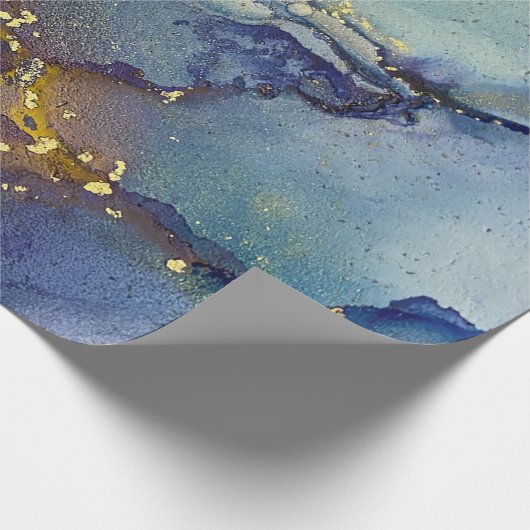 Papier Cadeau Bleu Vert Or Encre d'alcool Liquide Art Abstrait (Coin)