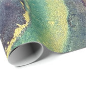 Papier Cadeau Bleu Vert Or Encre d'alcool Liquide Art Abstrait (Coin rond)