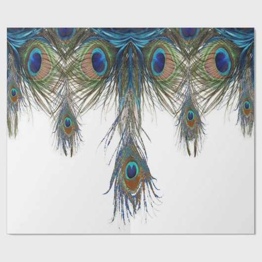 Papier Cadeau bleu-vert-paon-plume-art (Plat)