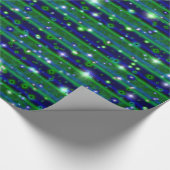Papier Cadeau Bleu vert rayures avec étoiles et Raindrops (Coin)