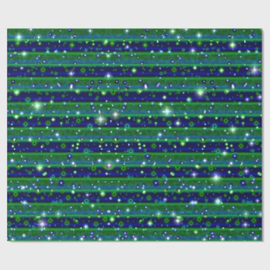 Papier Cadeau Bleu vert rayures avec étoiles et Raindrops (Plat)