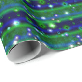 Papier Cadeau Bleu vert rayures avec étoiles et Raindrops (Coin rond)