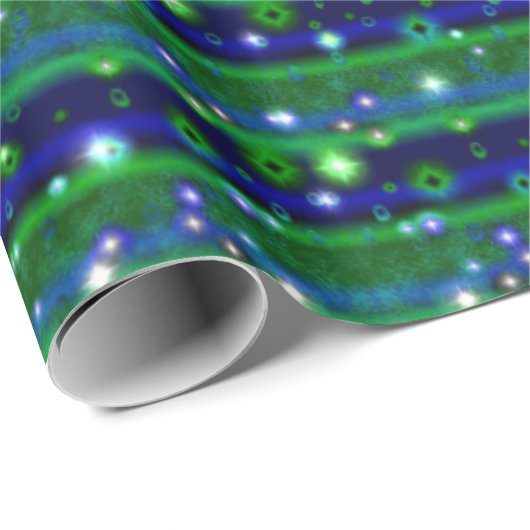 Papier Cadeau Bleu vert rayures avec étoiles et Raindrops (Coin rond)