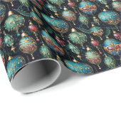 Papier Cadeau Bleu, Vert, Rouge Élégant Ornements (Coin rond)