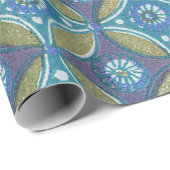 Papier Cadeau Bleu vert Rustique Boho Motif circulaire géométriq (Coin rond)