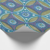Papier Cadeau Bleu vert Rustique Boho Motif circulaire géométriq (Coin)
