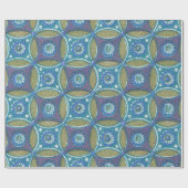 Papier Cadeau Bleu vert Rustique Boho Motif circulaire géométriq (Plat)