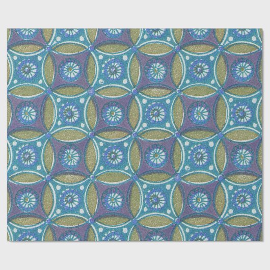Papier Cadeau Bleu vert Rustique Boho Motif circulaire géométriq (Plat)