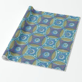 Papier Cadeau Bleu vert Rustique Boho Motif circulaire géométriq (Déroulé)