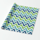 Papier Cadeau Bleu vert Zigzags Motif Ikat (Déroulé)