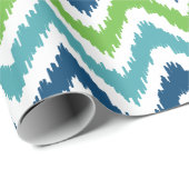 Papier Cadeau Bleu vert Zigzags Motif Ikat (Coin rond)