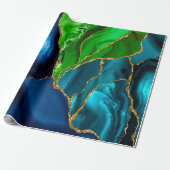 Papier Cadeau Bleu, violet et vert Peacock Agate Faux parties sc (Déroulé)