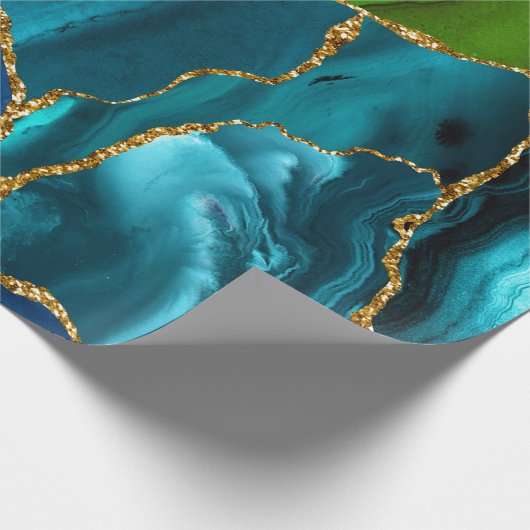 Papier Cadeau Bleu, violet et vert Peacock Agate Faux parties sc (Coin)