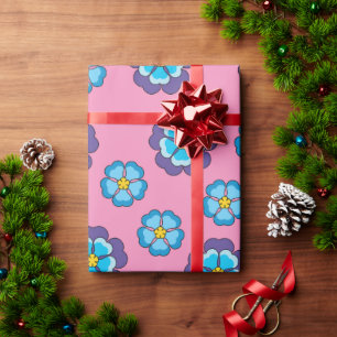 Papier Cadeau Bleu Violet rose motif floral