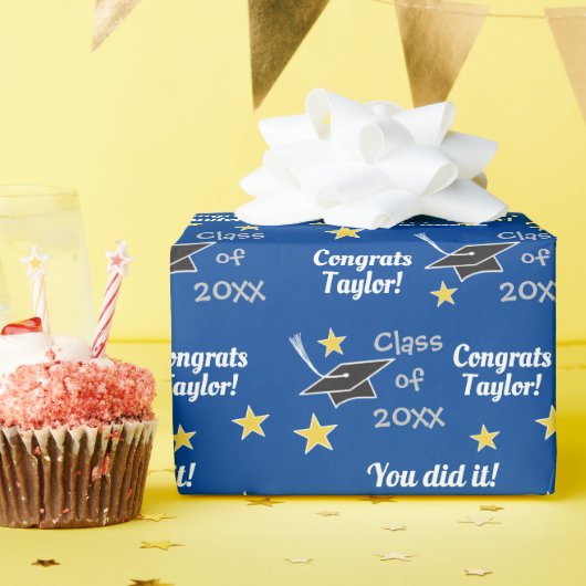 Papier Cadeau BLEUE Classe de l'année personnalisée Nom du grade (Fête d'anniversaire)