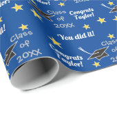 Papier Cadeau BLEUE Classe de l'année personnalisée Nom du grade (Coin rond)