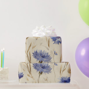 Papier Cadeau Bleuet Élégant Botanique Floral Vintage