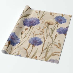 Papier Cadeau Bleuet Élégant Botanique Floral Vintage