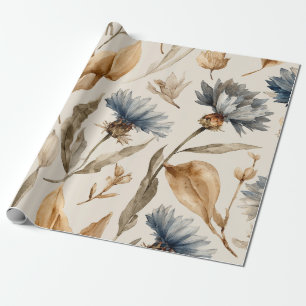 Papier Cadeau Bleuet Élégant Botanique Floral Vintage