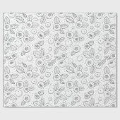 Papier Cadeau Bleuets en noir et blanc (Plat)