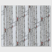 Papier Cadeau Bleus, grands bouleaux et oiseaux cardinaux rouges (Plat)