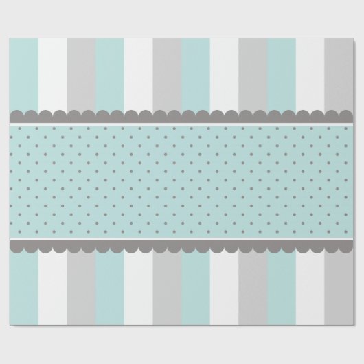 Papier Cadeau Bleus layette et rayures et pois mignons de gris (Plat)