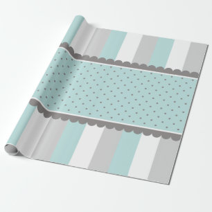 Papier Cadeau Bleus layette et rayures et pois mignons de gris