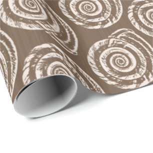 Papier Cadeau Bloc de coquillages spiraux Impression, Taupe Tan 