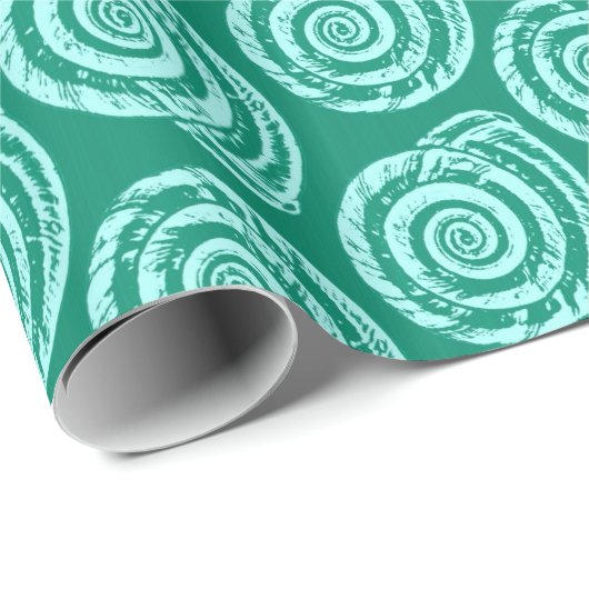 Papier Cadeau Bloc de coquillages spiraux Impression, Turquoise (Coin rond)
